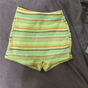 Striped Green Knit Women High waisted Shorts